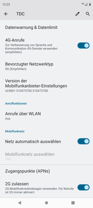 Scrollen Sie und wählen Sie Bevorzugter Netzwerktyp