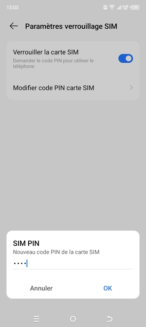 Saisissez votre Nouveau code PIN de la carte SIM et sélectionnez OK