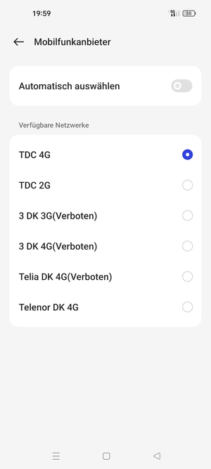Wählen Sie einen Netzbetreiber von der Liste
