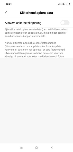 Aktivera Aktivera säkerhetskopiering