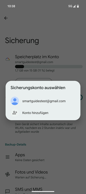 Wählen Sie Ihr Konto für Backup