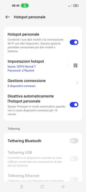 Il telefono è ora pronto per essere usato come modem