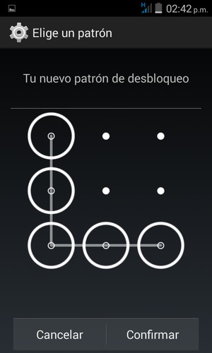 Dibuje de nuevo el patrón de desbloqueo y seleccione Confirmar