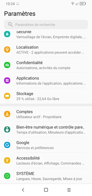 Faites défiler et sélectionnez Comptes