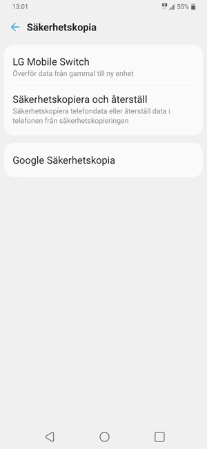 Välj Google Säkerhetskopia