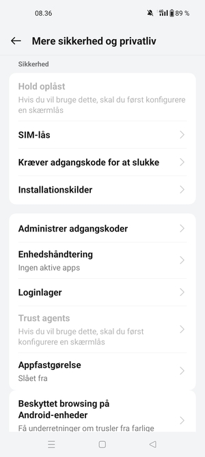 Scroll til og vælg SIM-lås