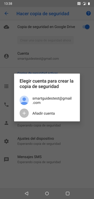 Seleccione su cuenta de copia de seguridad