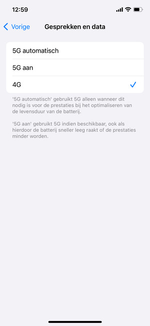 Om 4G in te schakelen, selecteer 4G