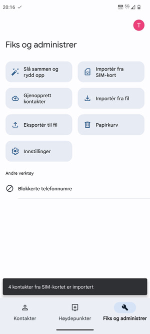 Kontaktene dine blir lagret på din Google-konto og lagret på telefonen din neste gang Google synkroniseres.