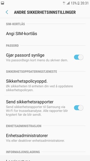 Velg Angi SIM-kortlås