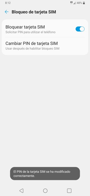 Su PIN de la tarjeta SIM ha sido cambiado