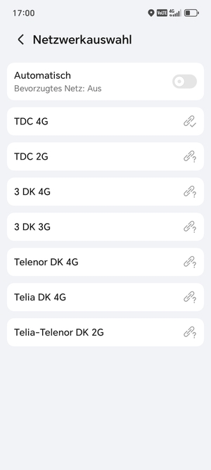 Wählen Sie einen Netzbetreiber von der Liste