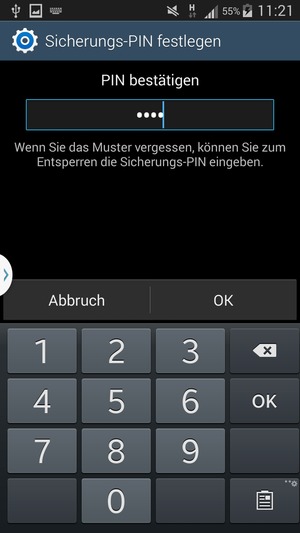 Bestätigen Sie Ihre Sicherungs-PIN und wählen Sie OK