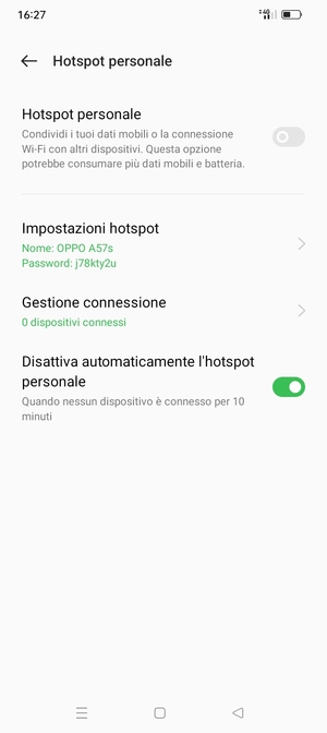 Seleziona Impostazioni hotspot