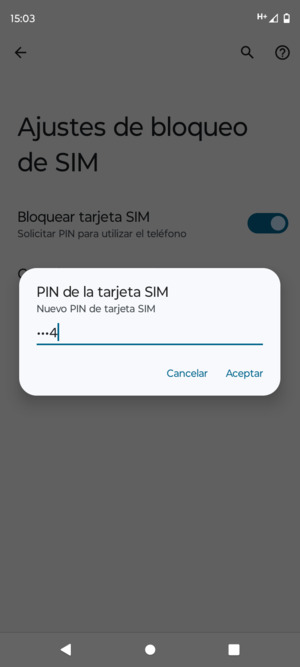 Introduzca su Nuevo PIN de tarjeta SIM y seleccione Aceptar