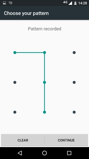 Draw an unlock pattern and select CONTINUE