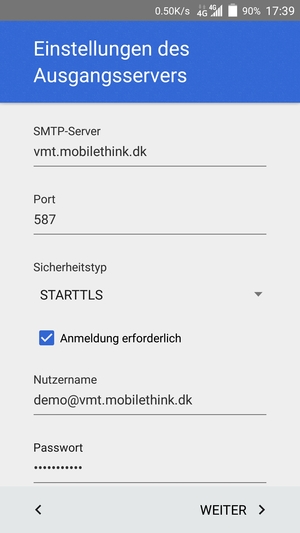 Geben Sie die Server-Adresse für ausgehende Post ein