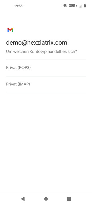 Wählen Sie Privat (POP3) oder Privat (IMAP)