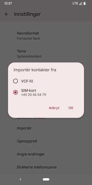 Velg SIM-kort og OK