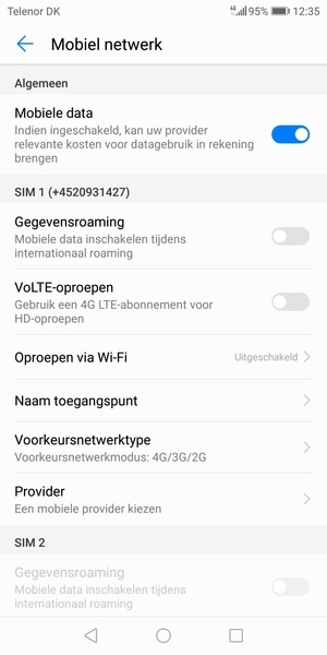 Scroll naar SIM 1 of SIM 2 en selecteer Naam toegangspunt