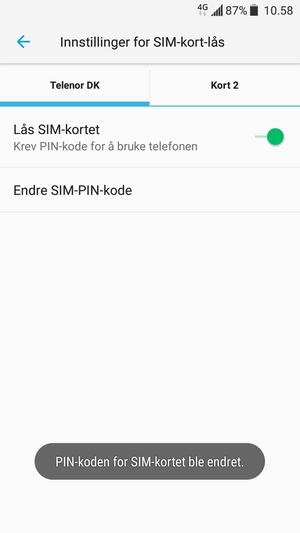 Din PIN-kode for SIM-kort er endret