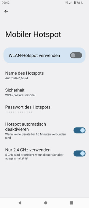 Wählen Sie Passwort des Hotspots