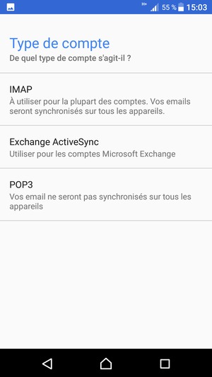 Sélectionnez IMAP ou POP3