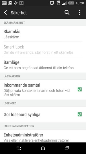 Välj Skärmlås