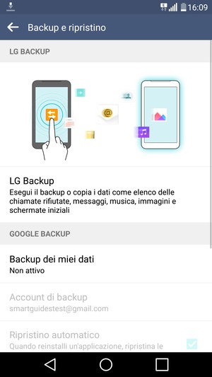 Seleziona Backup dei miei dati