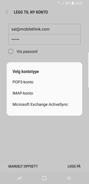 Velg Microsoft Exchange ActiveSync