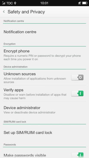 To change the PIN for the SIM card, return to the Safety and Privacy menu and select Set up SIM/RUIM card lock