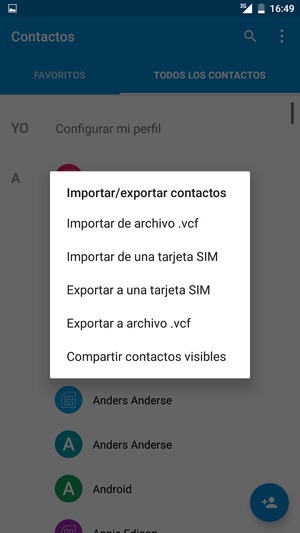 Seleccione Importar de una tarjeta SIM