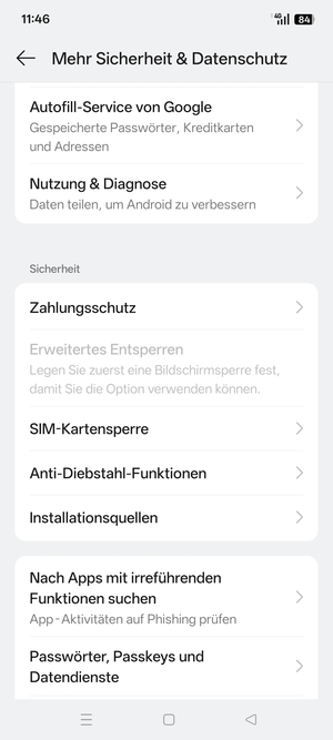 Scrollen Sie und wählen Sie  SIM-Kartensperre