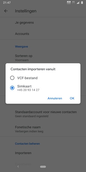 Selecteer Simkaart en Ok