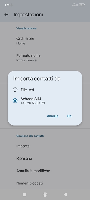 Seleziona Scheda SIM e poi OK