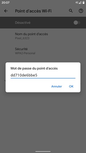Saisissez un mot de passe de hotspot Wi-Fi d'au moins 8 caractères et sélectionnez OK
