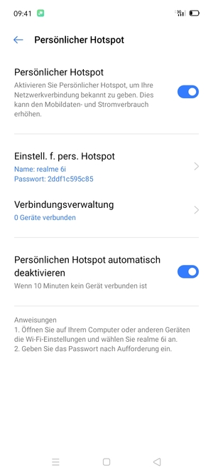 Ihr Handy ist jetzt für die Verwendung als Modem eingerichtet