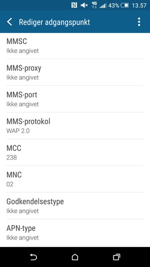 Scroll ned og indtast MMS-oplysninger