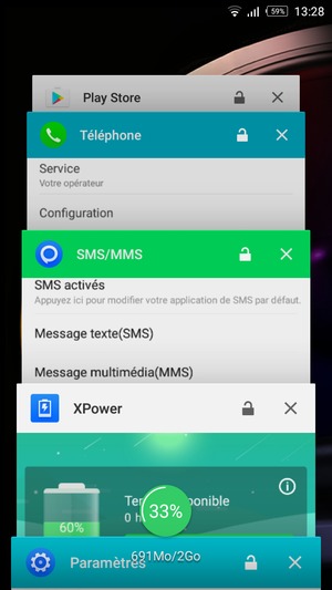 Sélectionnez l'icône Supprimer pour fermer toutes les applis en cours d'exécution