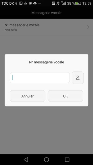 Saisissez le N° messagerie vocale et sélectionnez OK