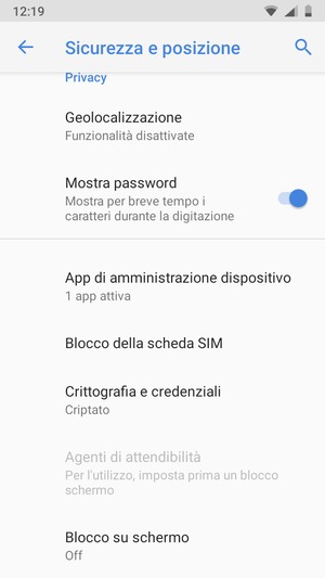 Seleziona Blocco della scheda SIM