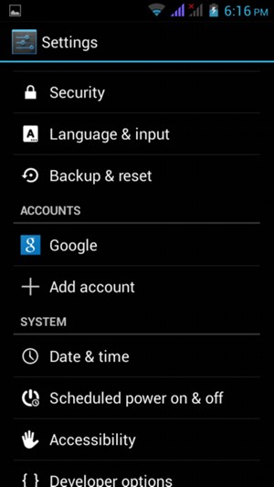 Scroll to and select Security