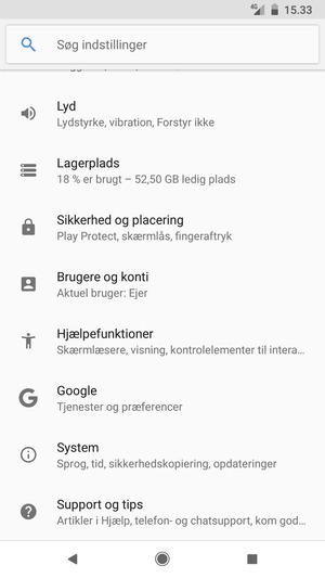Scroll til og vælg Sikkerhed og placering