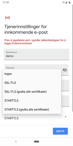 Velg Ingen og NESTE