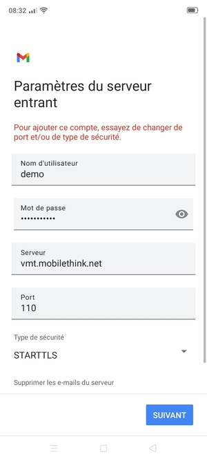 Sélectionnez Type de sécurité