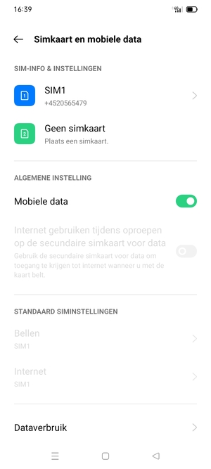 Selecteer SIM1 of SIM2