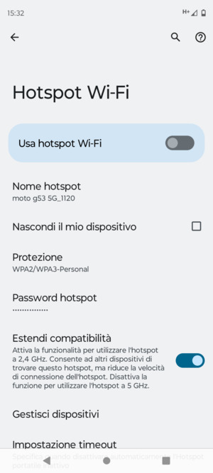 Seleziona Password hotspot