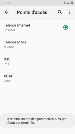 Votre téléphone va être réinitialisé avec les paramètres Internet et MMS par défaut