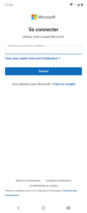Saisissez votre adresse e-mail et sélectionnez Suivant