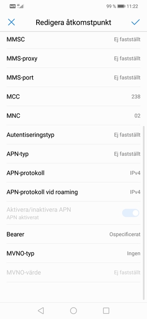Scrolla ner och ange internetinformation
